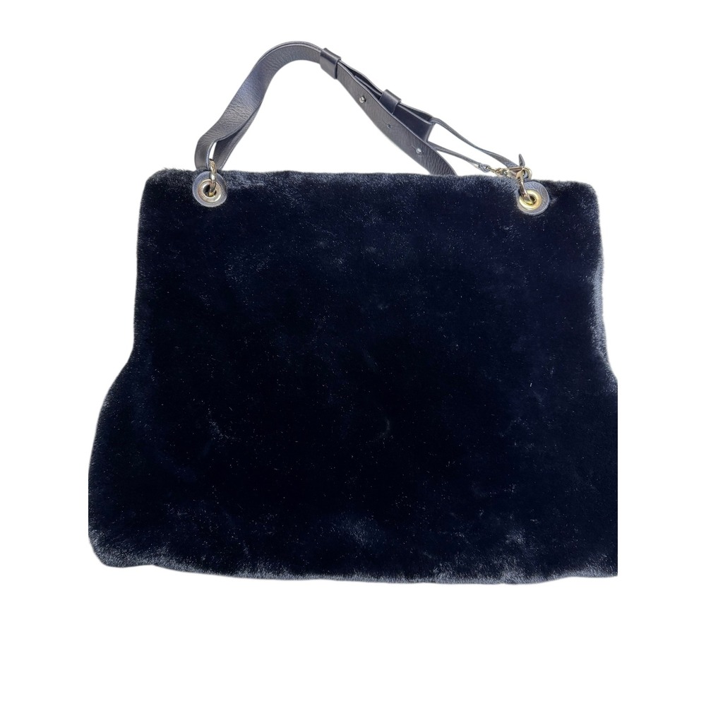 Vintage Marinella Milano Black Faux Fur Leather XL‎ Shoulder Bag Tote Italy Gold
